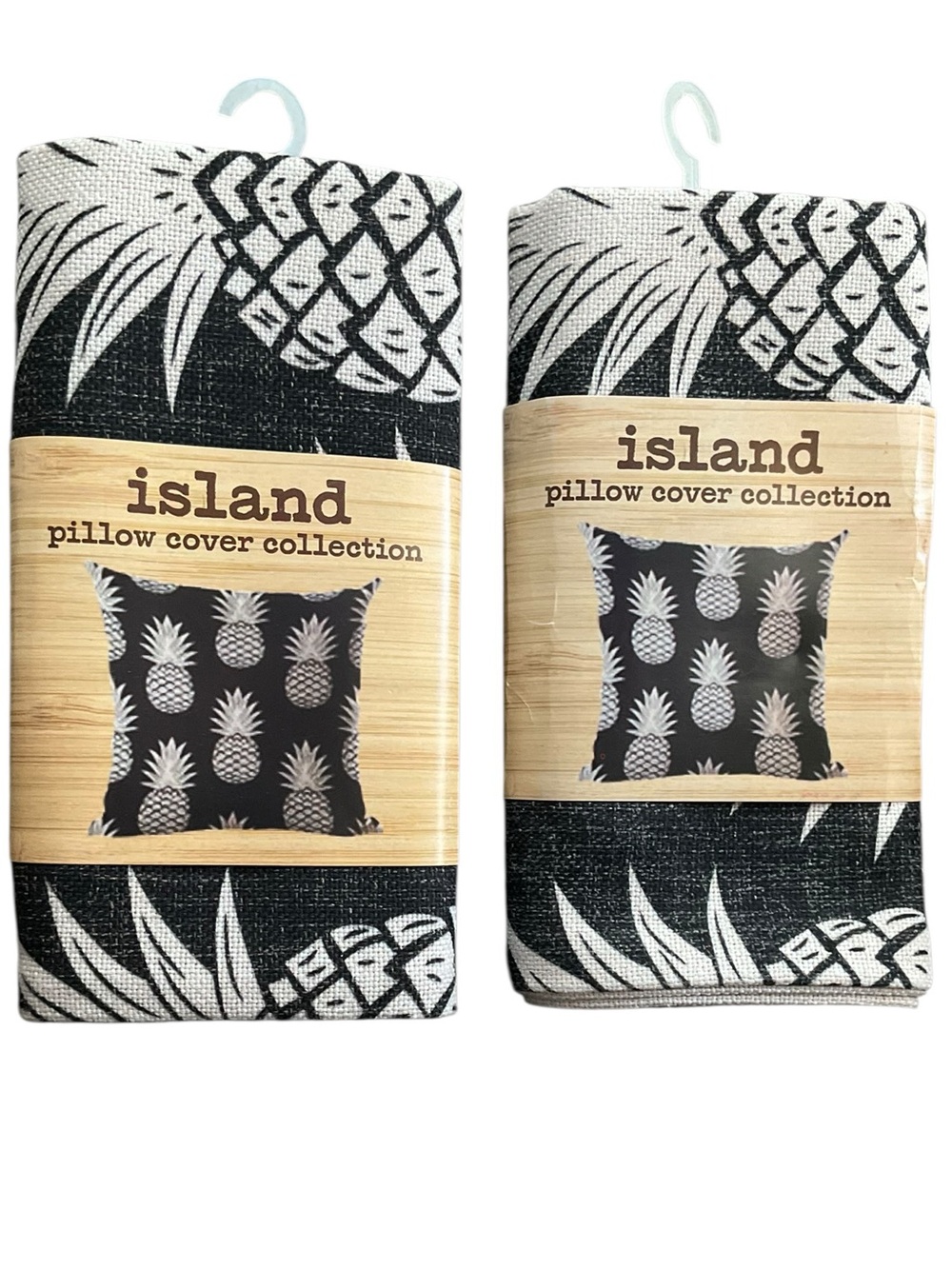 Island Pineapple Print Pillow Covers Black & White  2 Covers NWT RARE